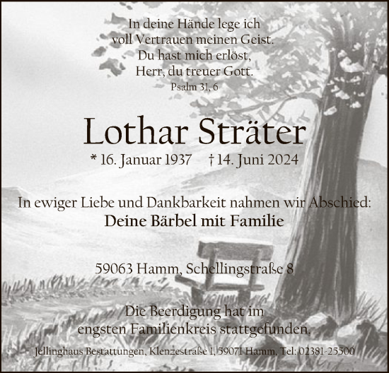 Todesanzeige von Lothar Sträter von WA
