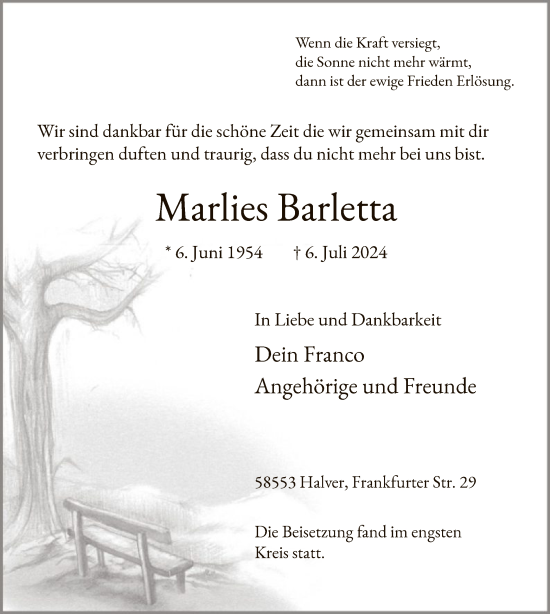 Todesanzeige von Marlies Barletta von WA