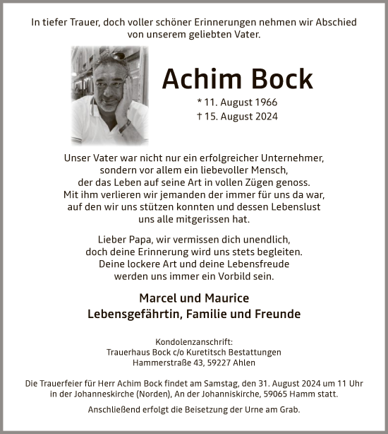 Todesanzeige von Achim Bock von WA