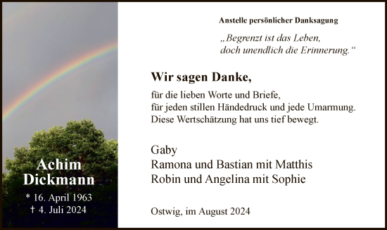 Todesanzeige von Achim Dickmann von WA