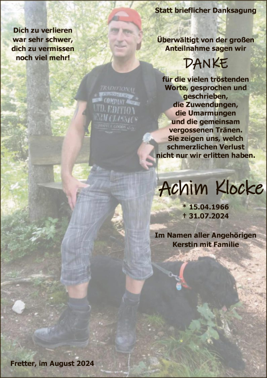 Todesanzeige von Achim Klocke von WA