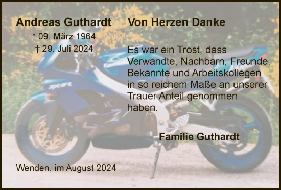 Todesanzeige von Andreas Guthardt von WA