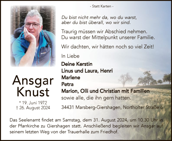 Todesanzeige von Ansgar Knust von WA