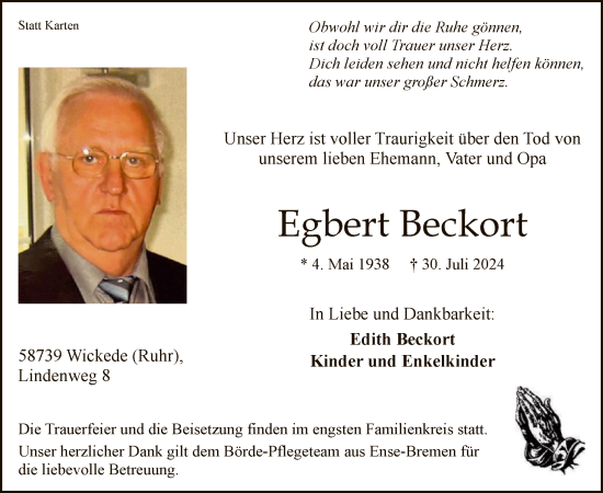 Todesanzeige von Egbert Beckort von WA