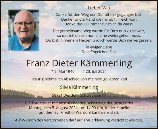 Todesanzeige von Franz Dieter Kämmerling von WA
