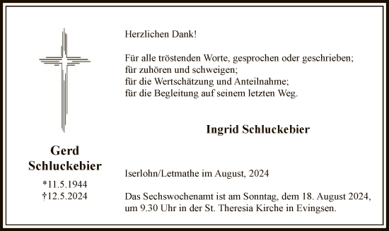 Todesanzeige von Gerd Schluckebier von WA