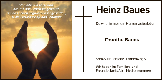 Todesanzeige von Heinz Baues von WA