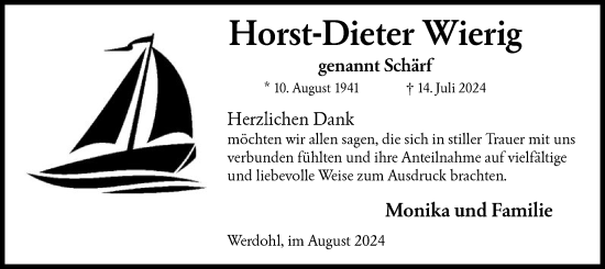 Todesanzeige von Horst-Dieter Wierig von WA