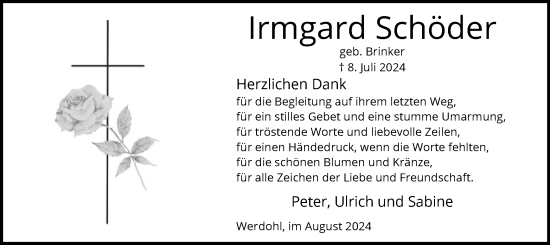 Todesanzeige von Irmgard Schöder von WA