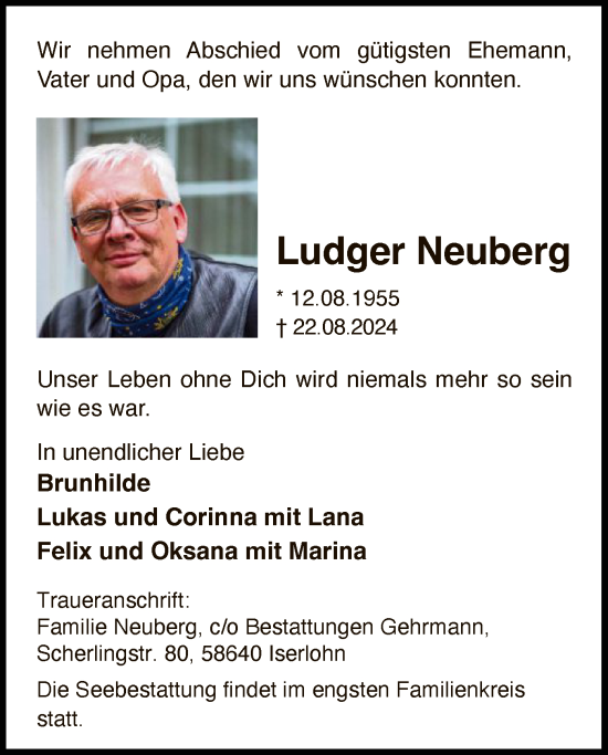 Todesanzeige von Ludger Neuberg von WA