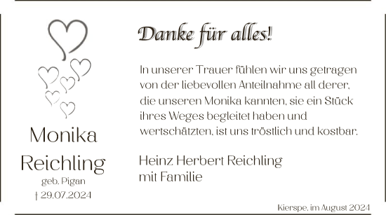 Todesanzeige von Monika Reichling von WA