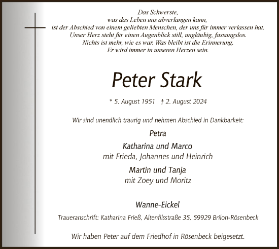 Todesanzeige von Peter Stark von WA