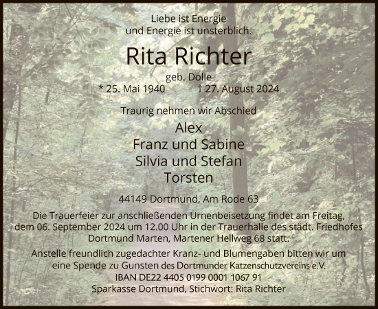 Todesanzeige von Rita Richter von WA