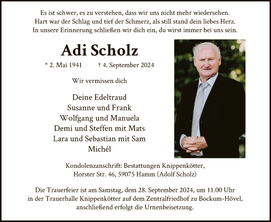 Todesanzeige von Adi Scholz von WA