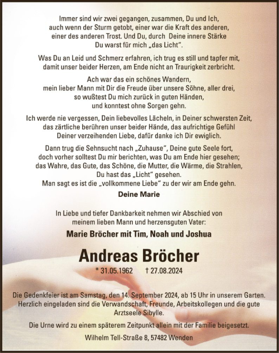 Todesanzeige von Andreas Bröcher von WA