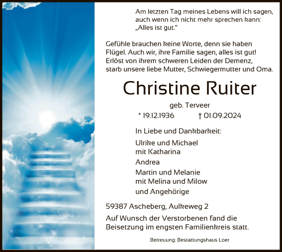 Todesanzeige von Christine Ruiter von WA