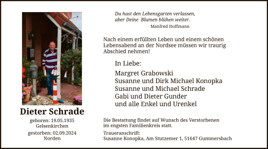 Todesanzeige von Dieter Schrade von WA