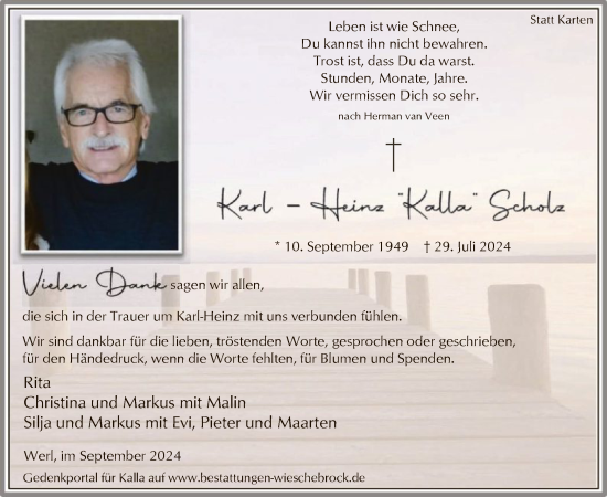 Todesanzeige von Karl-Heinz Scholz von WA