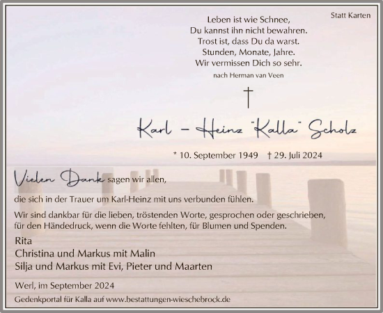 Todesanzeige von Karl-Heinz Scholz von WA