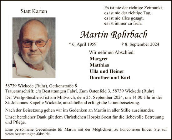 Todesanzeige von Martin Rohrbach von WA
