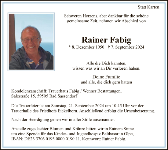 Todesanzeige von Rainer Fabig von WA