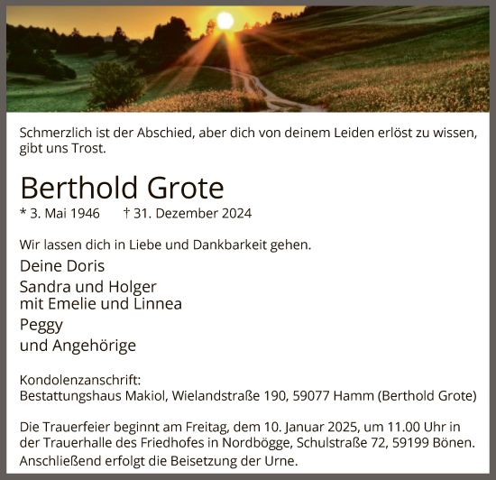 Todesanzeige von Berthold Grote von WA