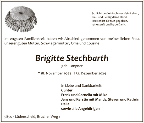 Todesanzeige von Brigitte Stechbarth von WA