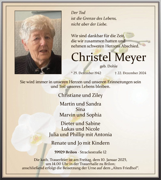 Todesanzeige von Christel Meyer von WA