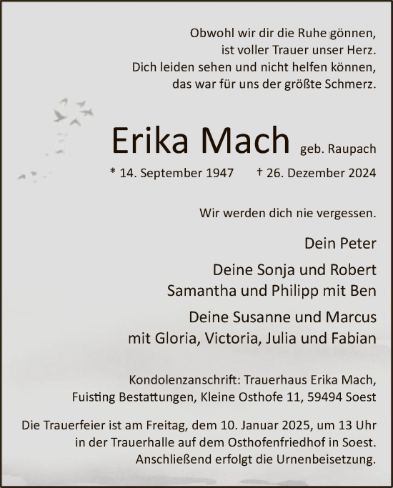 Todesanzeige von Erika Mach von WA