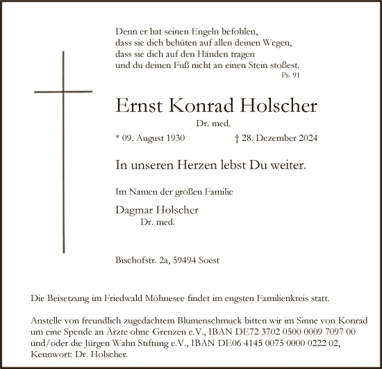 Todesanzeige von Ernst Konrad Holscher von WA