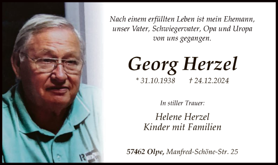 Todesanzeige von Georg Herzel von WA