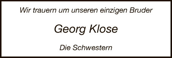 Todesanzeige von Georg Klose von WA