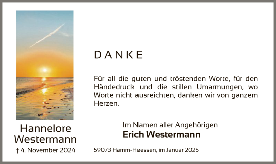 Todesanzeige von Hannelore Westermann von WA