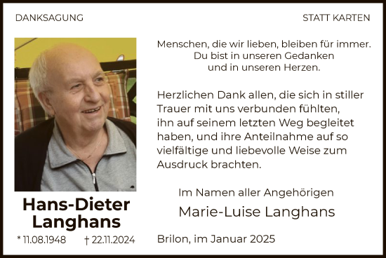 Todesanzeige von Hans-Dieter Langhans von WA