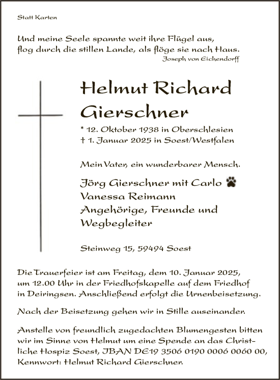 Todesanzeige von Helmut Richard Gierschner von WA