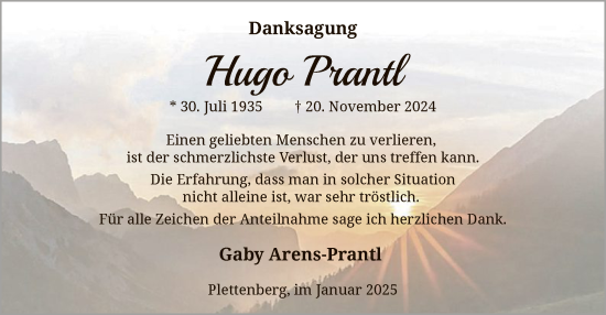 Todesanzeige von Hugo Prantl von WA