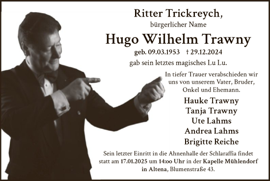 Todesanzeige von Hugo Wilhelm Trawny von WA
