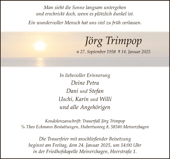 Todesanzeige von Jörg Trimpop von WA