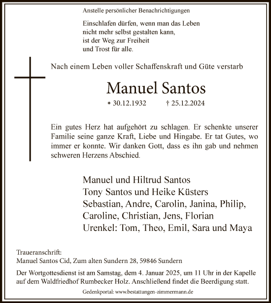 Todesanzeige von Manuel Santos von WA