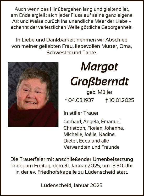 Todesanzeige von Margot Großberndt von WA