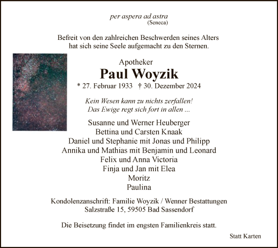 Todesanzeige von Paul Woyzik von WA