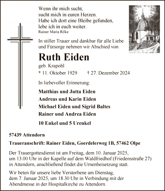 Todesanzeige von Ruth Eiden von WA