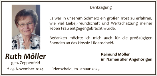 Todesanzeige von Ruth Möller von WA