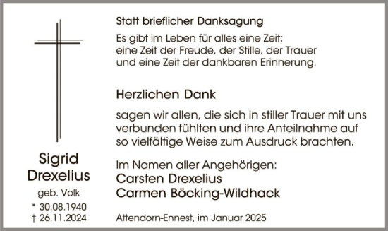 Todesanzeige von Sigrid Drexelius von WA