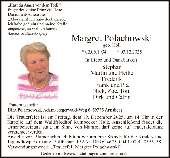 Todesanzeige von Margret Polachowski von HASK