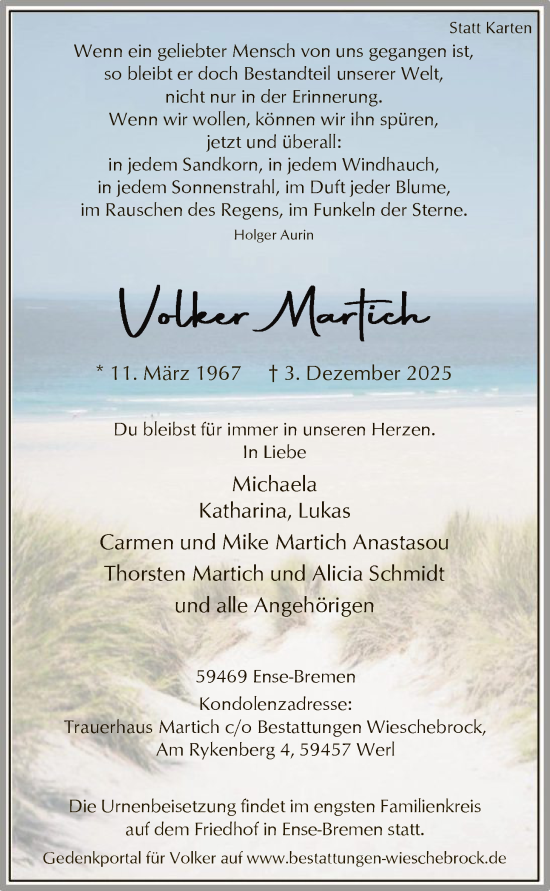 Todesanzeige von Volker Martich von HASO