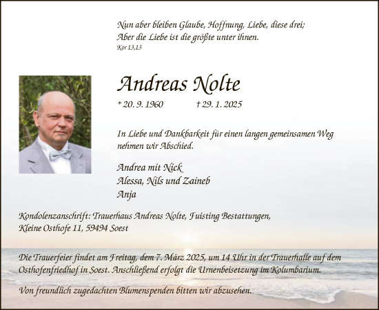 Todesanzeige von Andreas Nolte von WA