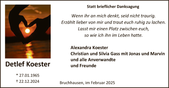 Todesanzeige von Detlef Koester von WA