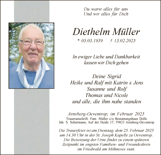 Todesanzeige von Diethelm Müller von WA