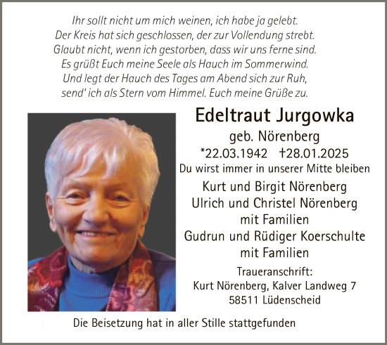 Todesanzeige von Edeltraut Jurgowka von WA